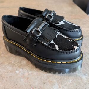 Dr. Martens Adrian Snaffle Hair -On Cow Print In Platform Loafers Women's Size 7